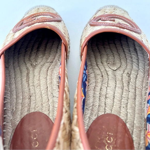 GUCCI || Adela GG Raffia Espadrilles Brown Leather Logo EU 36 US 6 - Picture 10 of 13